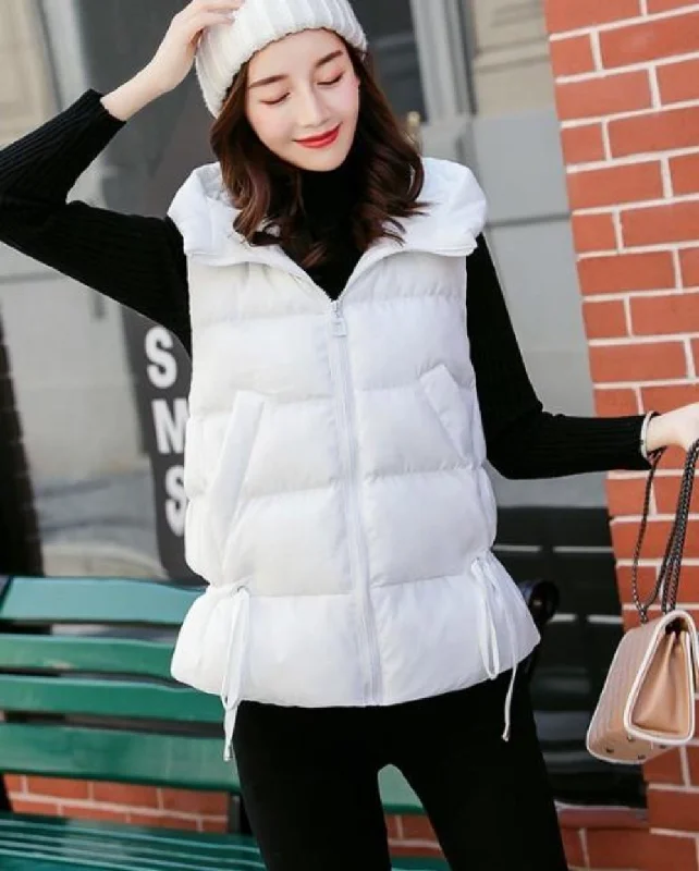 Women's Plus-Size Attire Womens Short Zipped Up Puffer Hooded Vest in White