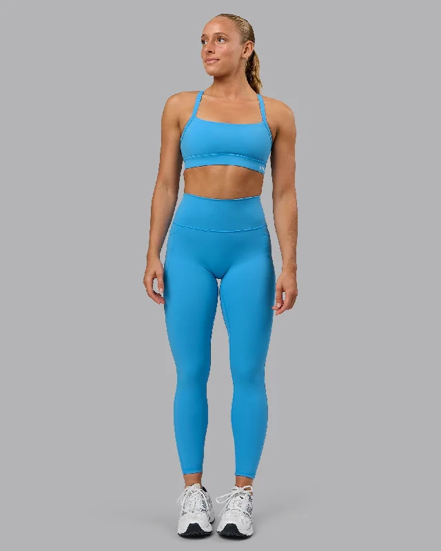 Women's Clothes Fusion Full Length Leggings with Pockets - Azure Blue