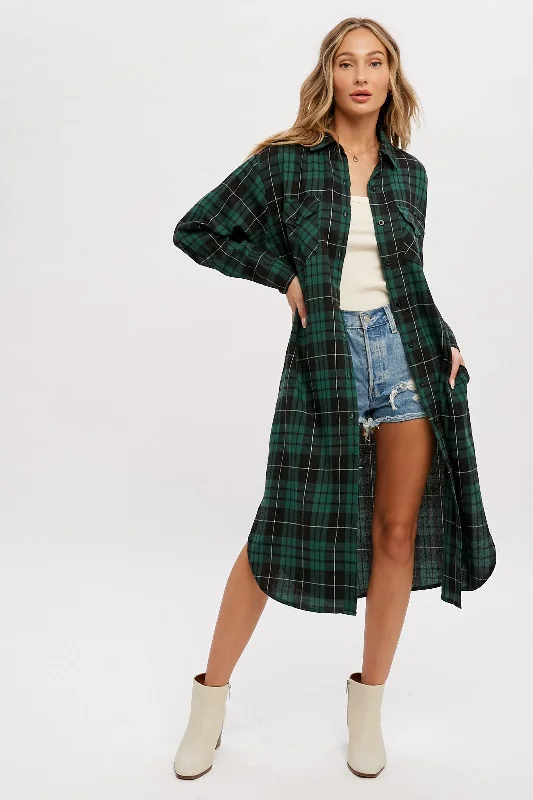 Casual Clothes For Women Forest Green Plaid Oversized Shirt