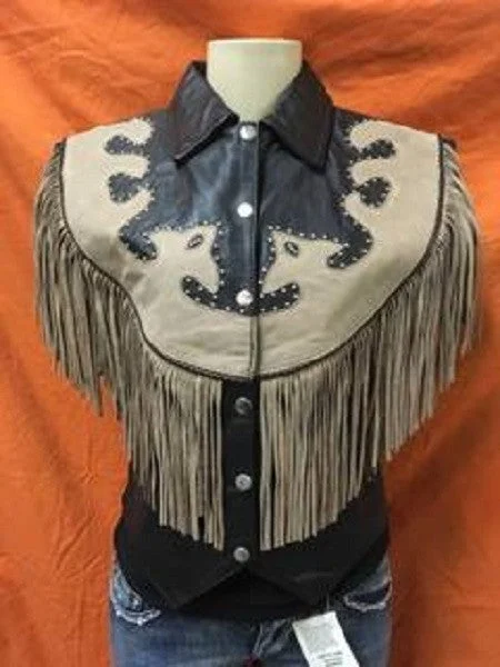 Charming Women's Outfit For Special Occasions Ladies Black and Brown Fringe Vest 9731V WV