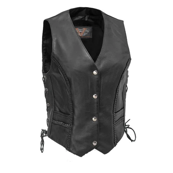 Women's Trendy Attire VL1051 Ladies Lace Side Vest with Gun Pockets and Trimmed In Braid