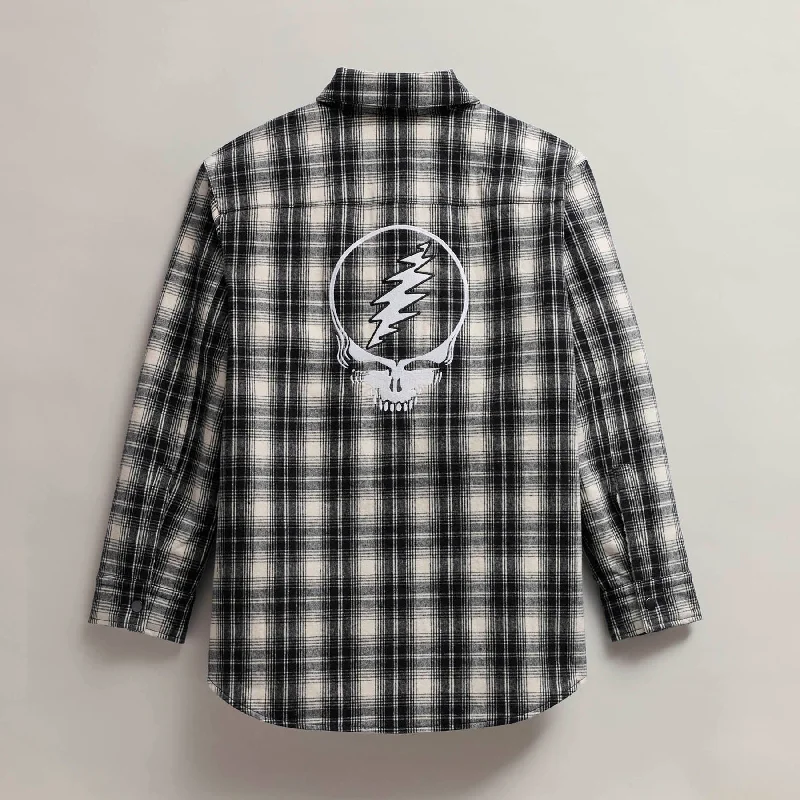 Women's Occasion Wear Clothing Women's Grateful Dead Sherpa Lined Plaid Shirt Jacket - Black/White Women's Occasion Wear Clothing Women's Grateful Dead Sherpa Lined Plaid Shirt Jacket - Black/White