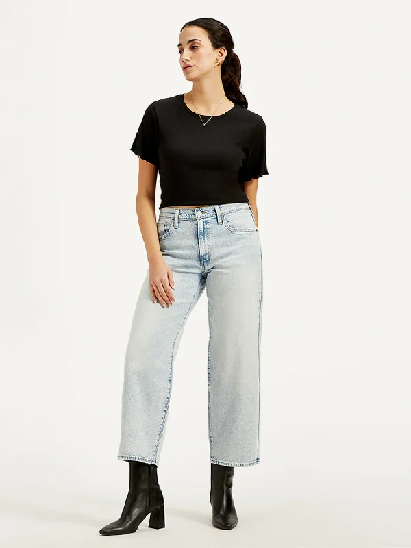 Modern Women's Wardrobe Essentials Women's Mid Rise Baggy Dad Light-Blue Jeans