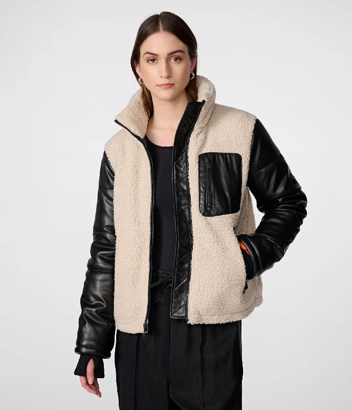 Cheap Women's Clothing Online Faux Leather Sherpa Jacket