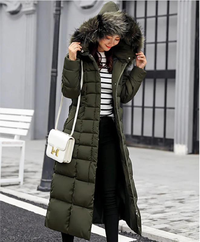 Modern Women's Apparel Womens Hooded Long Coat with Removable Faux Fur Collar