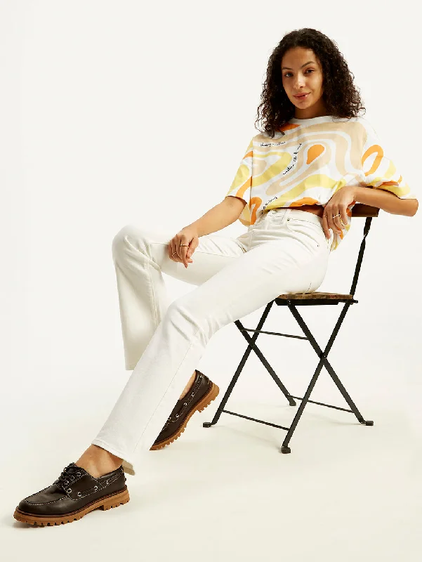 Luxury Women's Fashion Women's High Rise 725 Slim Bootcut Fit White Jeans
