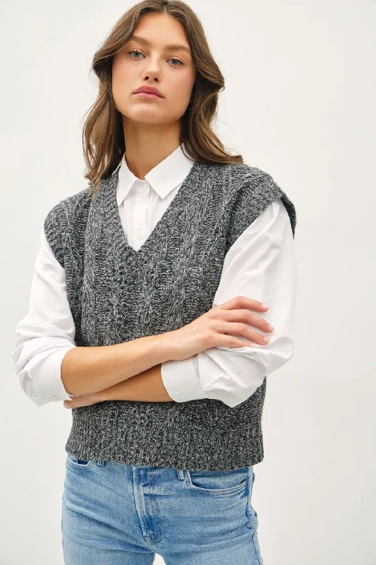 Women Online Clothing Boutiques Cable Knit V-Neck Sweater Vest