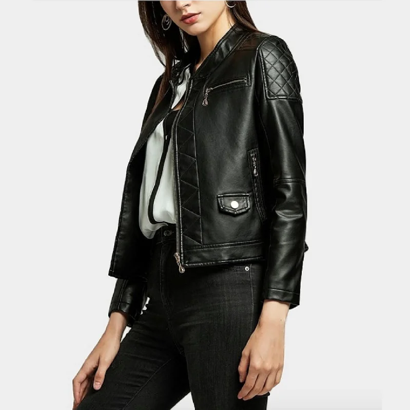 Chic Women's Clothing for Date Nights Womens Quilted Vegan Leather Jacket