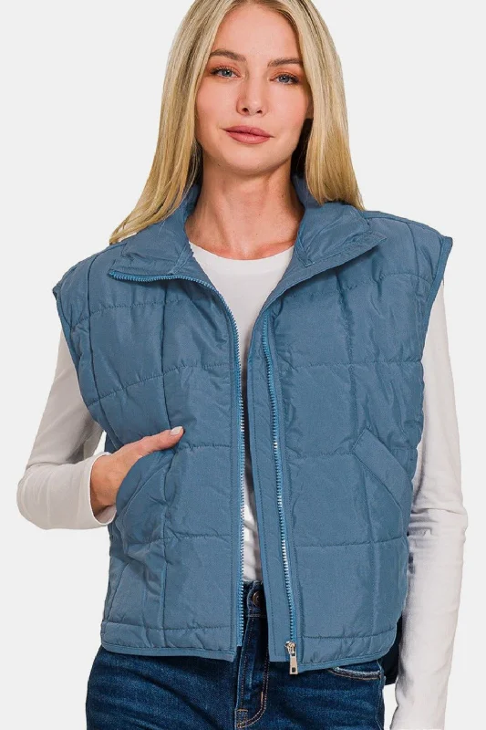 Online Impressions Boutique Cropped Puffer Vest - Blue