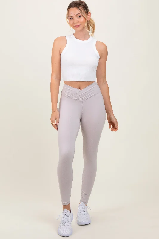 New Arrival Discount Beige Crossover Waistline Leggings