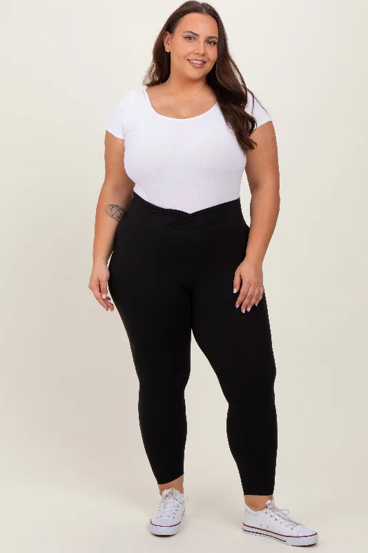 Plus Size Women's Fashion and Clothing Black Crossover Plus Leggings