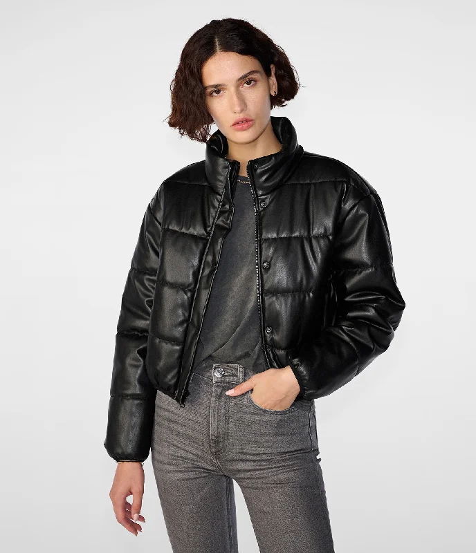 Plus Size Women Wear Faux Leather Puffer Jacket