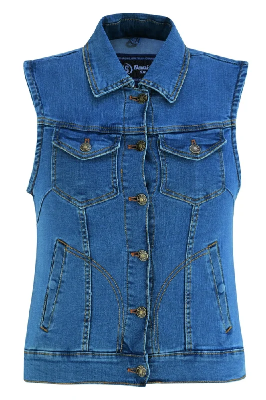 Modern Women's Apparel DM943  Women's Blue Denim Snap Front Vest