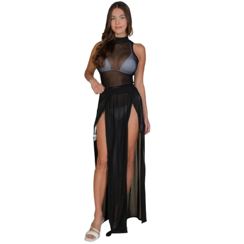 Women's Trendy Outfits High Split Mesh Sheer Maxi Skirt