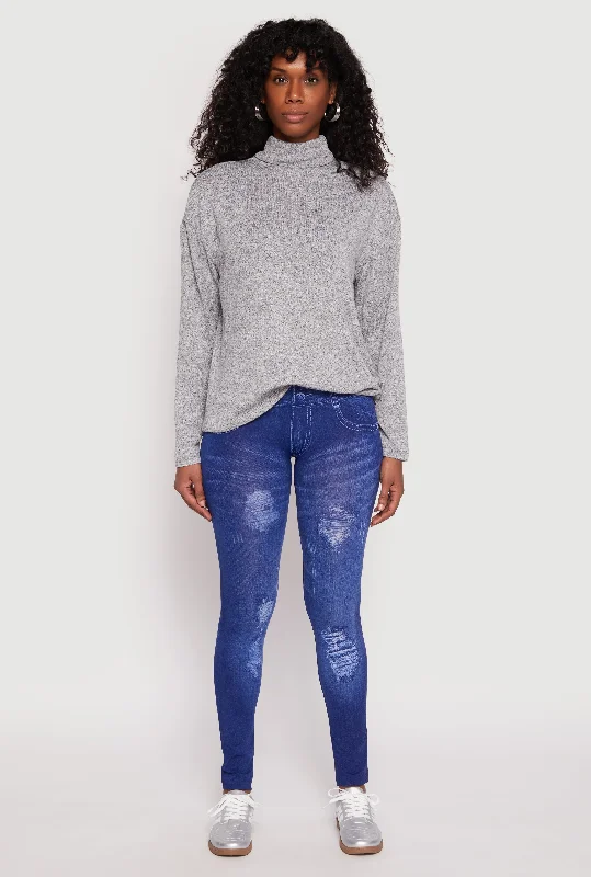 Sales For Clothes Whiskered Distressed Denim Print Jeggings