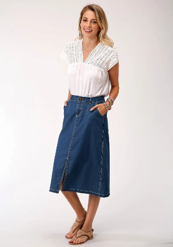 Elegant Women's Clothing Online Roper Womens Denim Blue 100% Cotton 28in Straight Skirt Elegant Women's Clothing Online Roper Womens Denim Blue 100% Cotton 28in Straight Skirt