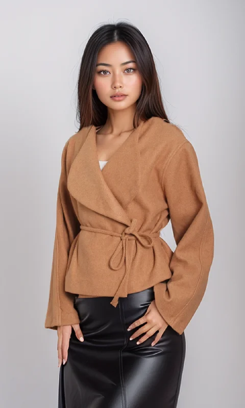 Casual Fashion Trends for Women Women Tied Short Jacket (Brown)