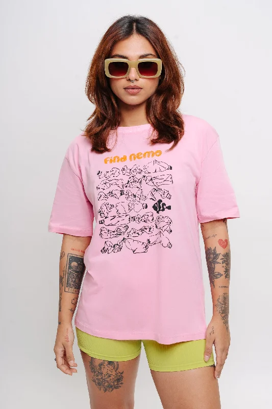 Affordable Women's Garments Nemo Pink Oversized Tees