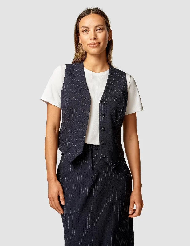 Women's Clothes Essential Vest Short Navy Pinstripe