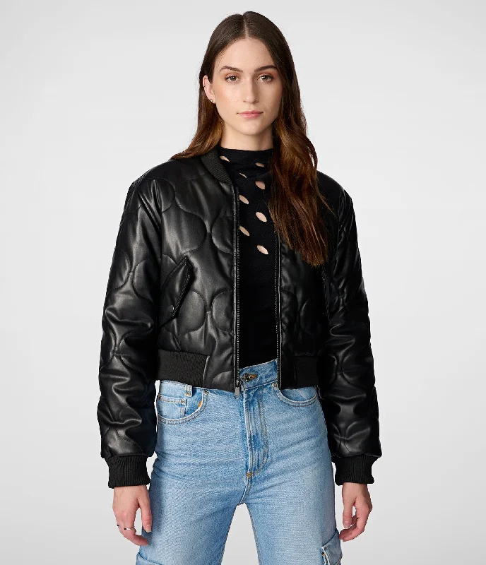 Women's Clothing Brands Faux Leather Quilted Cropped Jacket