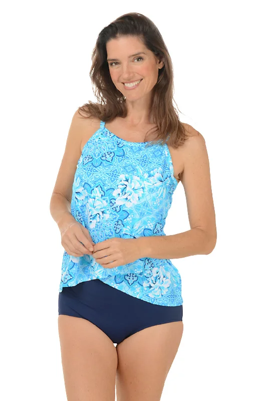 Women's Fashion Essentials Barcelona Blues High Neck Tankini Top