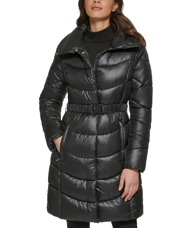 Clothing For Women Cire Belted Puffer With Funnel Neck