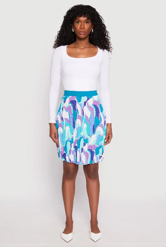 Women's Casual Wear Clothes Abstract Print Pleated Skirt