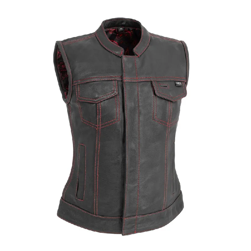 Trendy Women's Outfits for Casual Wear Jessica Women's Motorcycle Leather Vest - Black/Red - Limited Edition