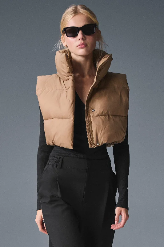 Women's Sports Apparel Cropped Gold Rush Puffer Vest - Toasted Almond