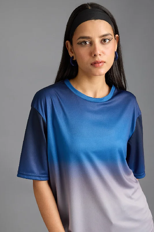 Online Clothing Boutiques Printed Women's T-Shirt- Blue Gradient