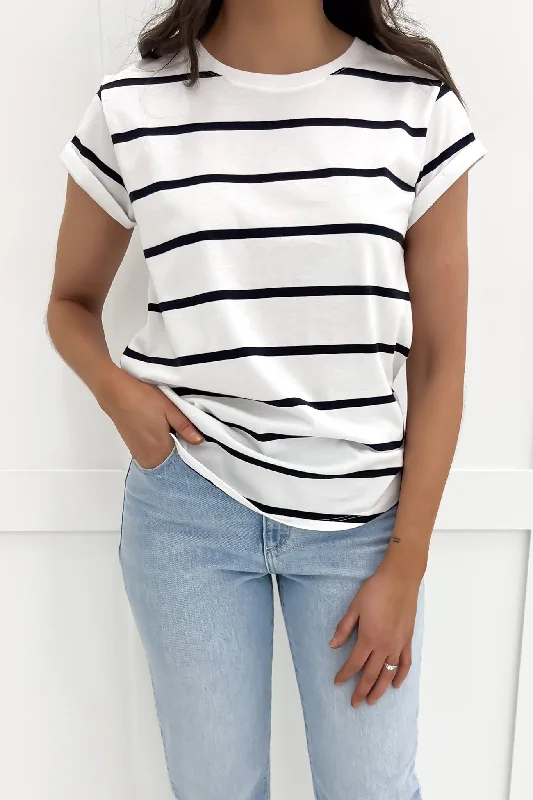 Woman Clothing Manly Stripe Tee Black White Stripe