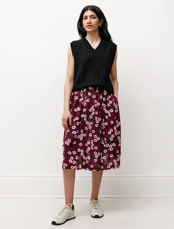 Stylish Women's Attire Floral Layered Skirt Navy/Red