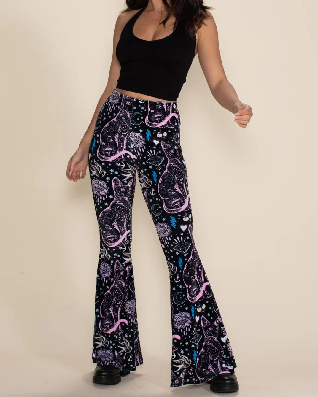 Seasonal Women's Fashion Trends Women's Velvet Flare Pant | Black and Pink Sailor Kitty