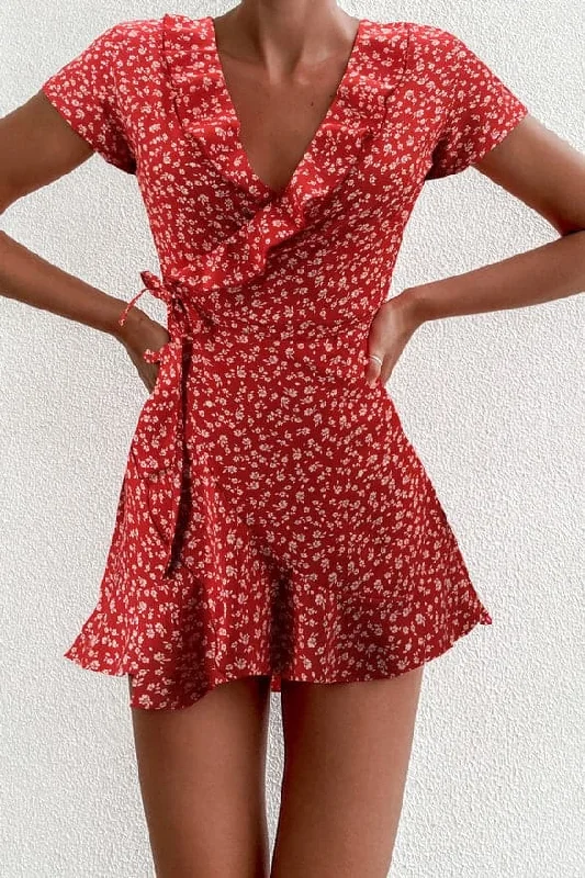 Women's Luxury Garments DressBetty - Summer Women’s Floal A-Line Dress Sweet Elegant Floral Ruffles V-neck Bandage Short Dress for Lady Chic Flowers Mini Dress