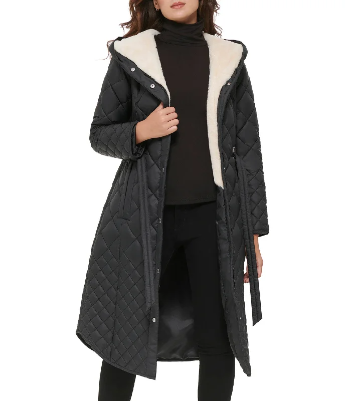 Sale On Sale Belted quilted long jacket With Faux Sherpa Lining