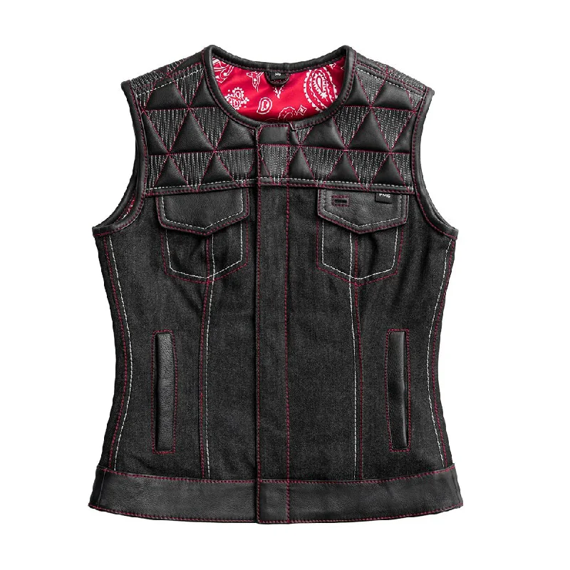 Flash Discount Delta Women's Club Style Motorcycle Leather/Denim Vest - Limited Edition