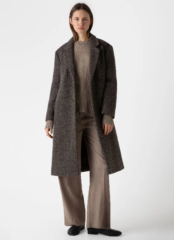 Women's Wedding Apparel Women's British Wool Coat in Brown Herringbone