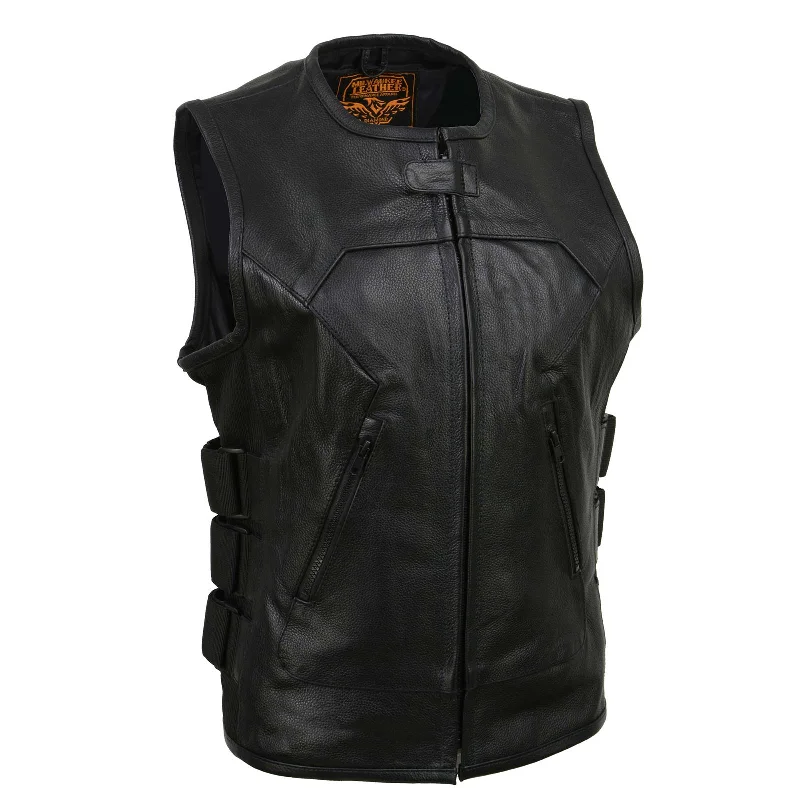 Women's Work Apparel Milwaukee Leather MLL4501 Women's Bullet Proof Style Swat Rider Leather Vest W/ Single Panel Back for Club Patches