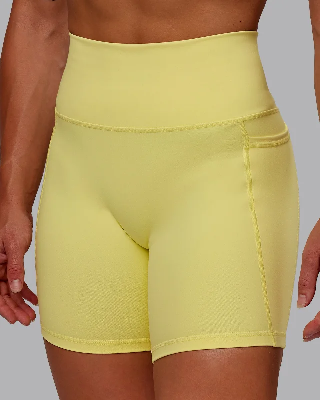 Women's Athleisure Apparel Fusion Mid Shorts With Pockets - Lemon Fizz