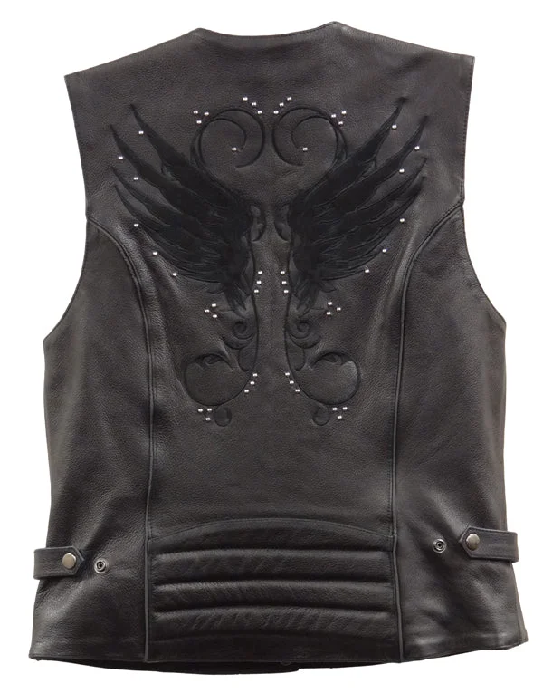 Women's Clothing Apparel Milwaukee Leather XS1293 Ladies ‘Winged’ Solid Black Studded Leather Vest