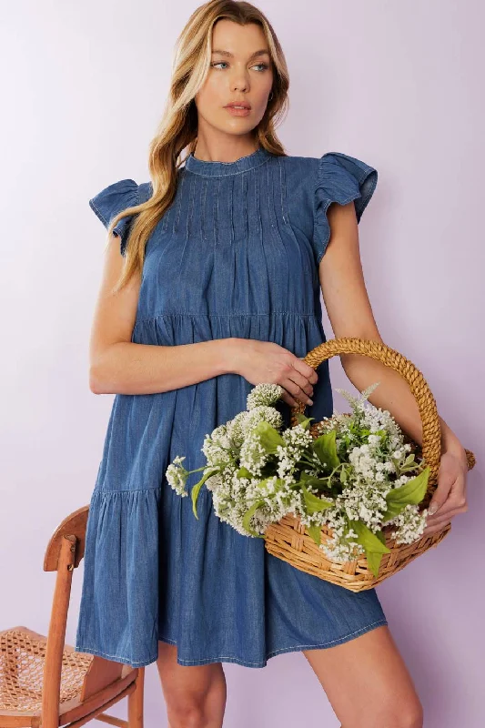 Women's Holiday Clothes MATCH MY ENERGY WOVEN CHAMBRAY MINI DRESS