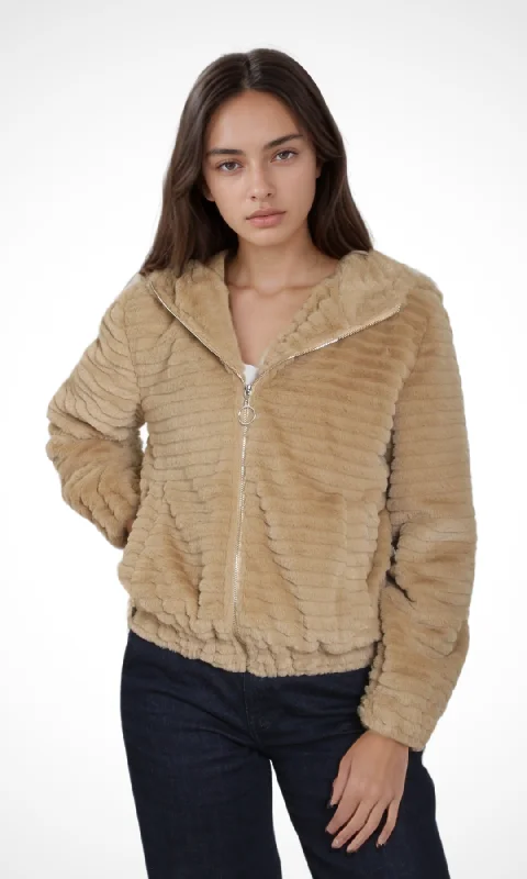 Minimalist Women's Fashion Clothing Women Fur Short Jacket (Café)