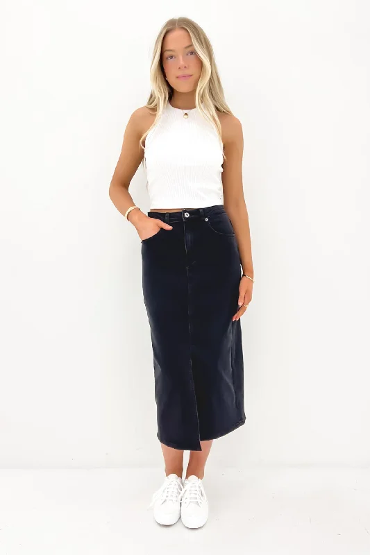 Women's Luxury Attire Alivia Denim Midi Skirt Wash Black