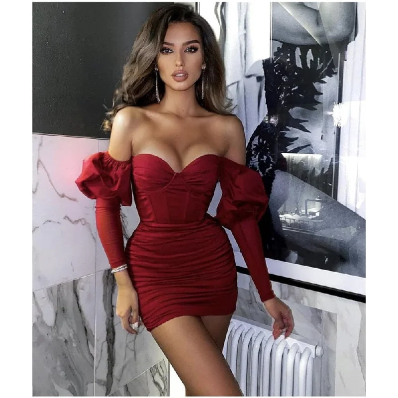 Women's Comfortable Apparel DressBetty - 2023 Fashion Sexy Off Shoulder Long Sleeve Mini Dress