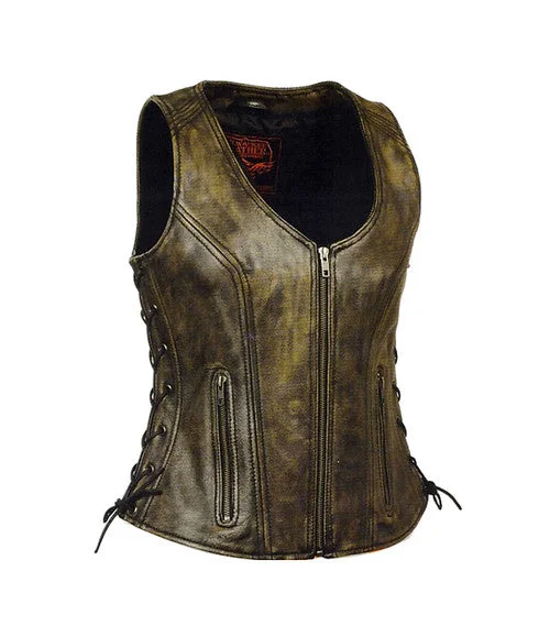 Casual Attire For Women Ladies Distressed Brown Leather Vest 4531.09 WV DBRN