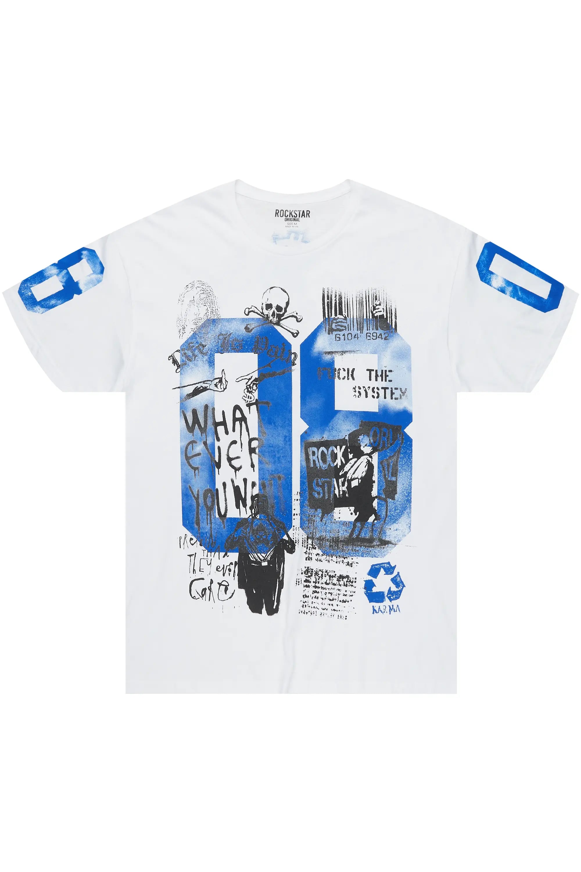 Online Shopping Boutiques Kammile White/Blue Oversized T-Shirt