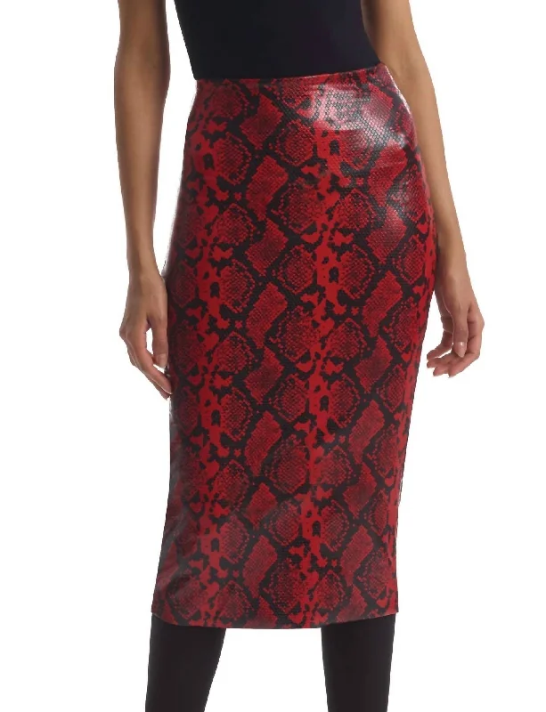 Women's High Street Fashion Faux Leather Animal Midi Skirt In Red Snake