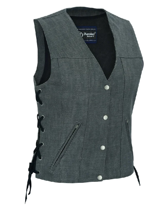 Comfy Women's Outfits for Daily Wear DM919 Women's Rough Rub-Off Raw Finish Broken Gray Denim Vest