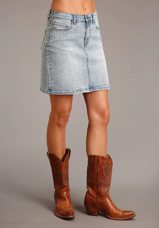 Chic Women's Clothing for Date Nights Stetson Womens Above the Knee Denim Blue Cotton Blend Skirt Chic Women's Clothing for Date Nights Stetson Womens Above the Knee Denim Blue Cotton Blend Skirt