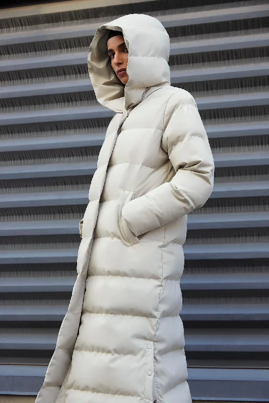 Women Online Clothing Boutiques The Highland Long Puffer Coat in Light Greige